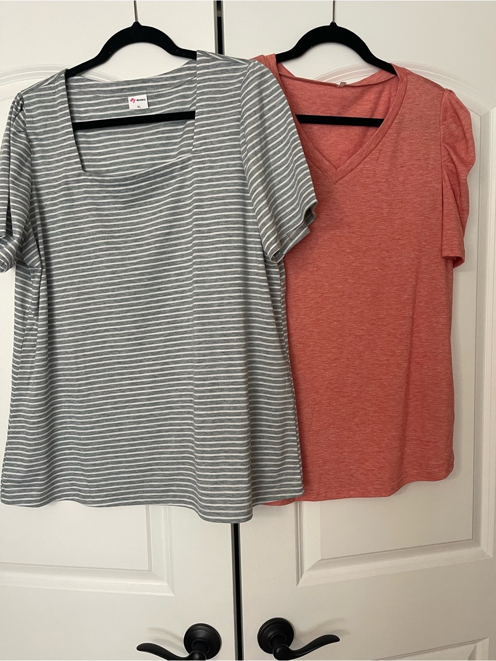 Everyday V-Neck and Square-Neck Tee Bundle - Coral & Gray